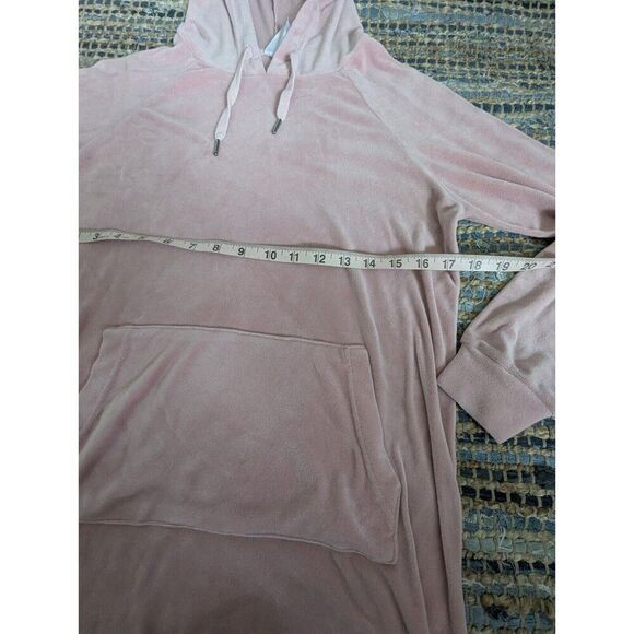 Velour Hooded Sweatshirt Tunic Dress Top Pink Kangaroo Pocket Velvet Romper - Picture 5 of 6